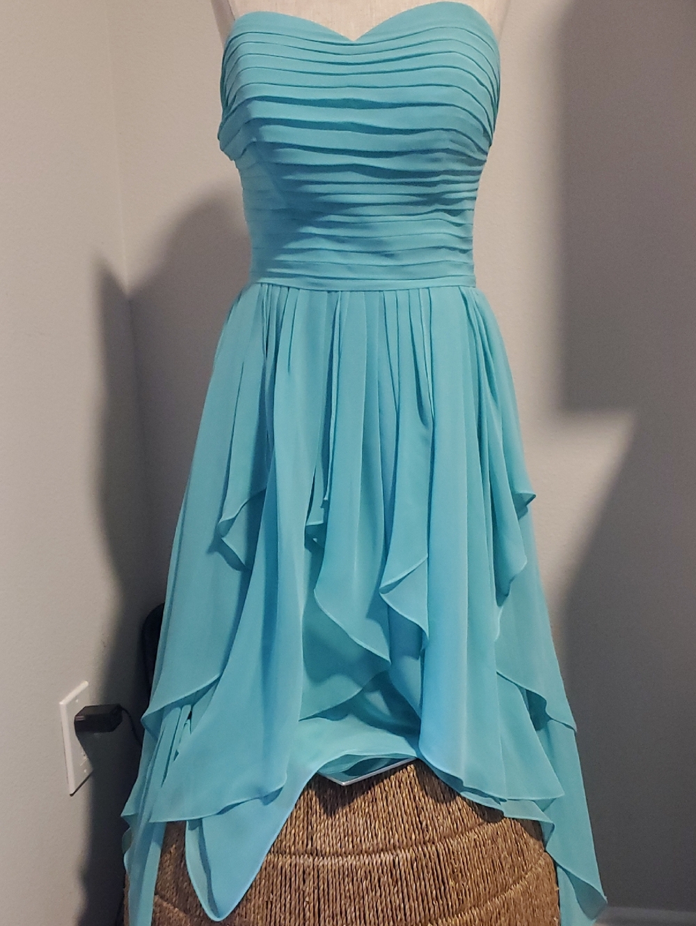 Azazie Strapless High-Low Chiffon Dress in Turquoise Blue, Size M - Picture 2 of 12